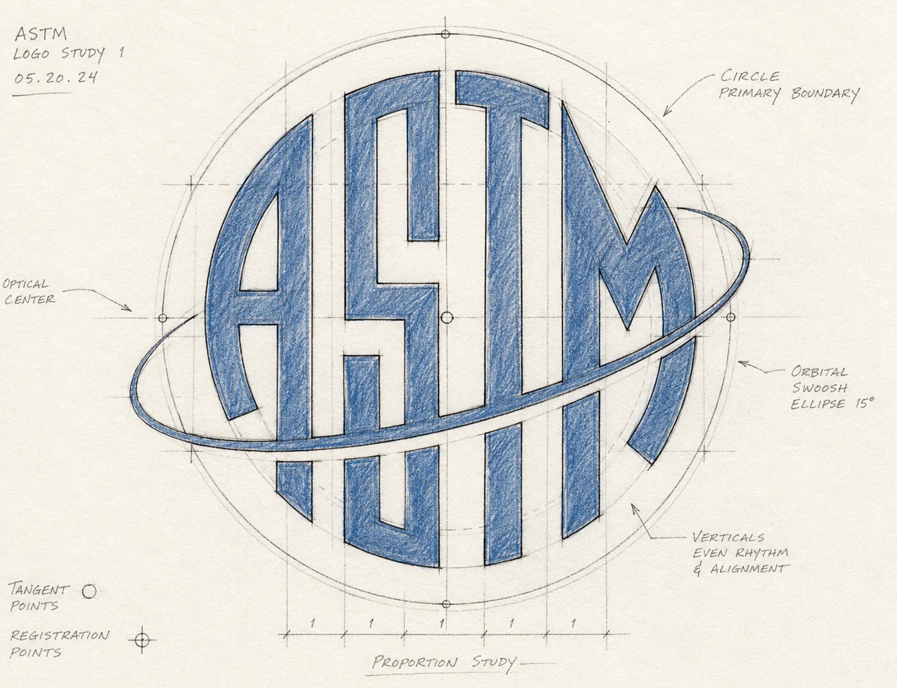 ASTM logo blueprint study used to represent measurement and standards work